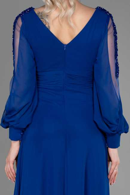 Long Sax Blue Chiffon Evening Dress ABU3220