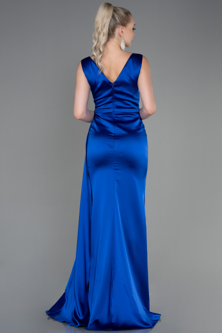 Long Sax Blue Satin Evening Dress ABU3235