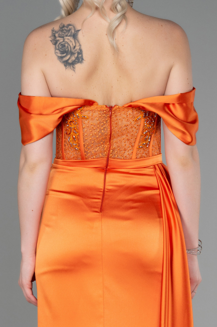 Orange Long Satin Evening Dress ABU2087