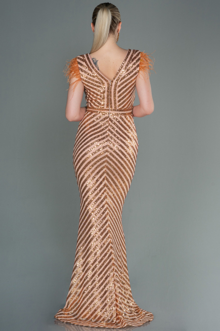 Salmon Long Evening Dress ABU881