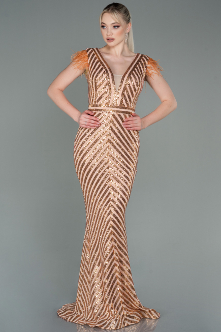 Salmon Long Evening Dress ABU881