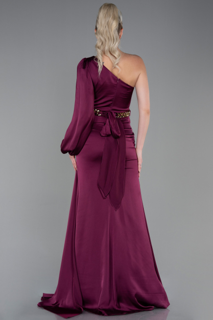 Plum Long Satin Prom Gown ABU2625