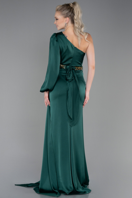 Long Emerald Green Satin Prom Gown ABU2625
