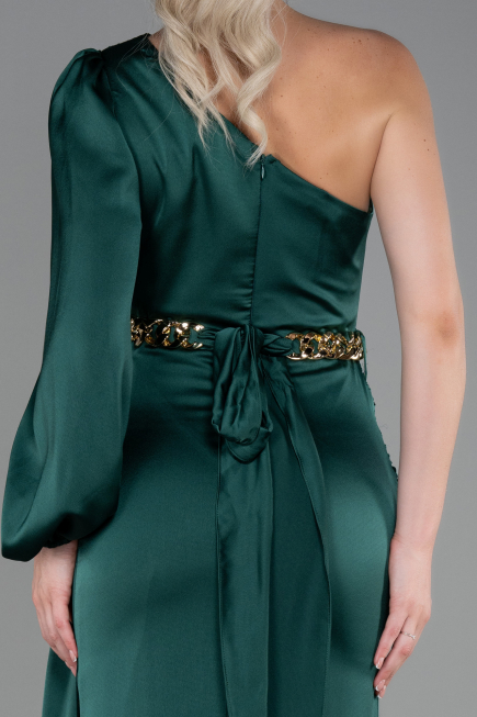 Long Emerald Green Satin Prom Gown ABU2625