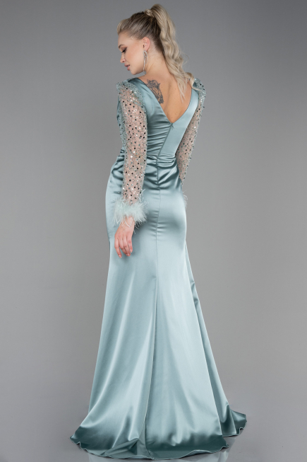 Mint Long Satin Evening Dress ABU3080
