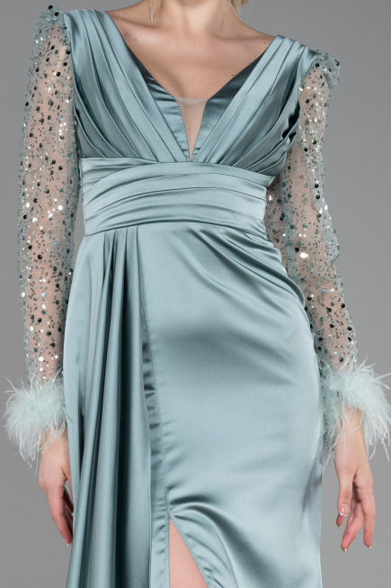 Mint Long Satin Evening Dress ABU3080