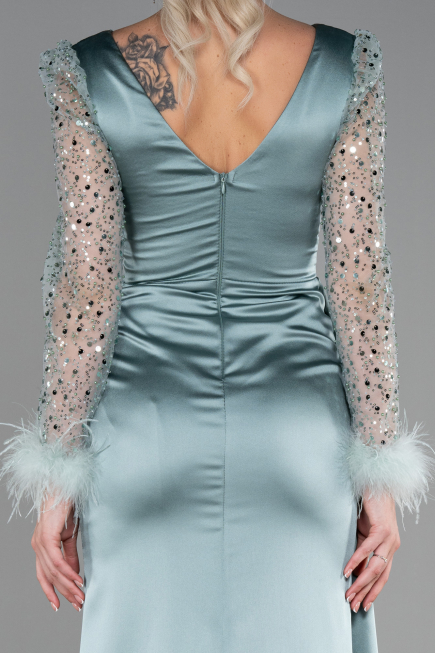 Mint Long Satin Evening Dress ABU3080