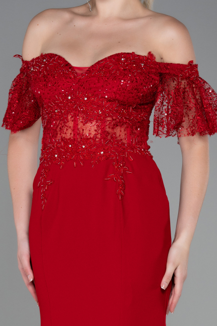 Long Red Dantelle Mermaid Prom Dress ABU2581