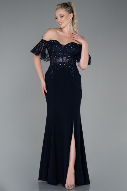 Long Navy Blue Dantelle Mermaid Prom Dress ABU2581