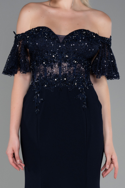 Long Navy Blue Dantelle Mermaid Prom Dress ABU2581
