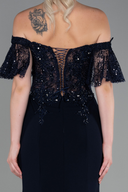 Long Navy Blue Dantelle Mermaid Prom Dress ABU2581