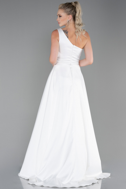 Long White Satin Evening Dress ABU2933