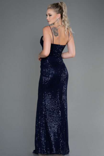 Long Navy Blue Scaly Evening Dress ABU3246