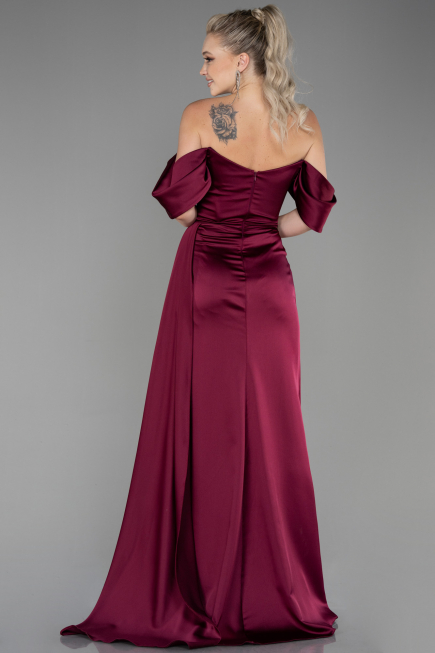Cherry Colored Long Satin Evening Dress ABU2661