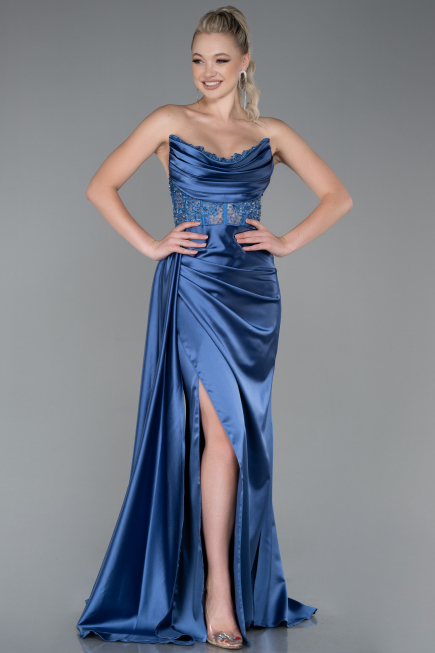 Indigo Long Satin Evening Dress ABU2127