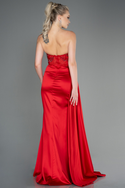 Long Red Satin Evening Dress ABU2127