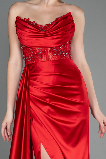 Long Red Satin Evening Dress ABU2127