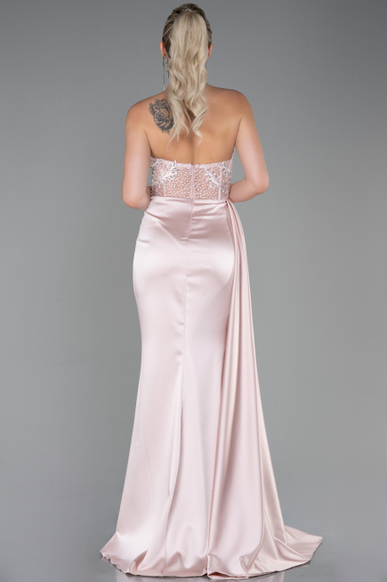 Powder Color Long Satin Evening Dress ABU2127