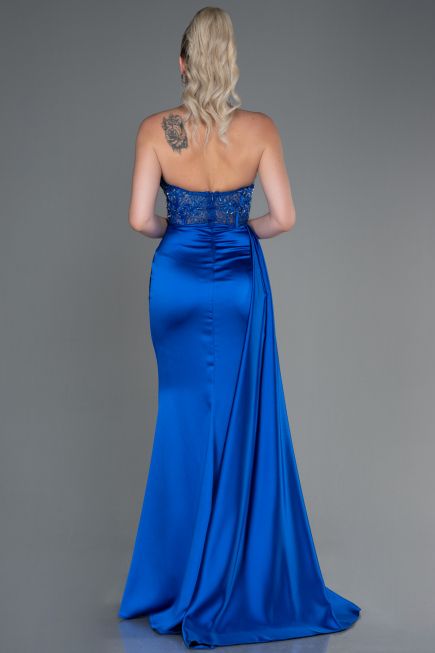 Long Sax Blue Satin Evening Dress ABU2127
