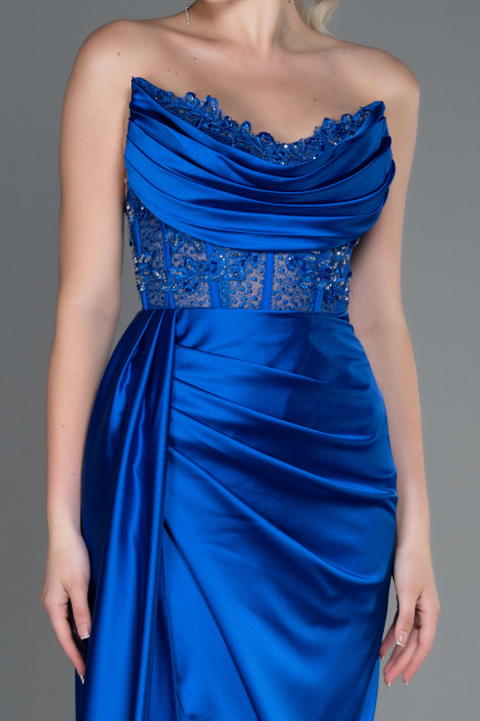 Long Sax Blue Satin Evening Dress ABU2127