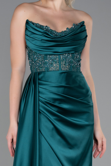Long Emerald Green Satin Evening Dress ABU2127