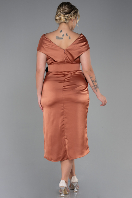 Light Brown Midi Satin Plus Size Evening Dress ABK1499