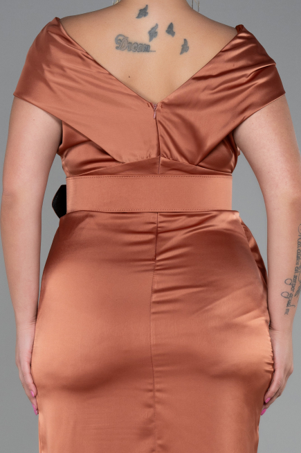 Light Brown Midi Satin Plus Size Evening Dress ABK1499