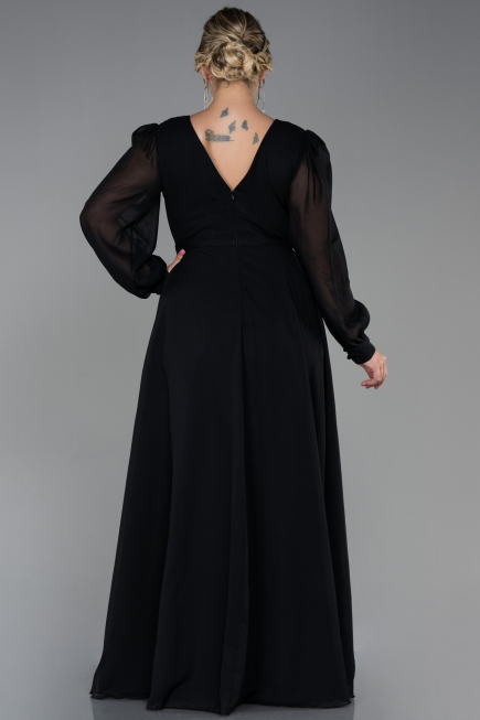 Long Black Chiffon Plus Size Evening Dress ABU3254