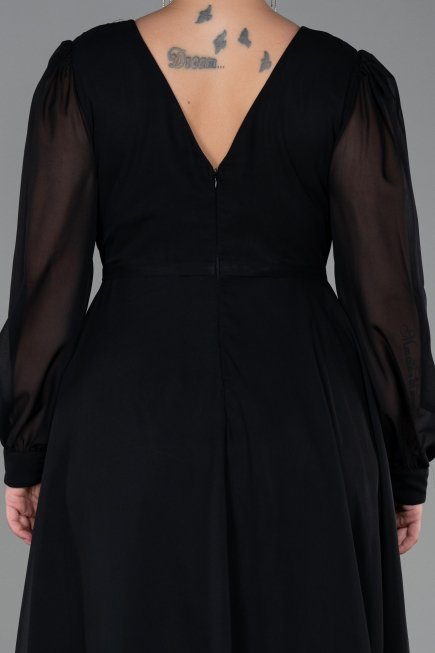Long Black Chiffon Plus Size Evening Dress ABU3254