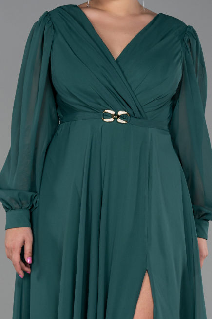 Long Emerald Green Chiffon Plus Size Evening Dress ABU3254