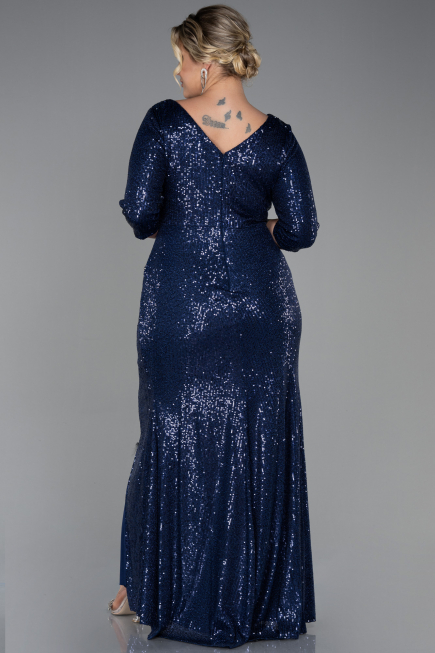 Long Navy Blue Scaly Plus Size Evening Dress ABU3258