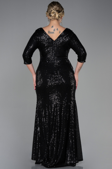 Long Black Scaly Plus Size Evening Dress ABU3258