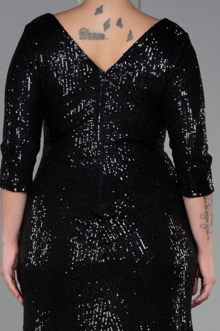 Long Black Scaly Plus Size Evening Dress ABU3258