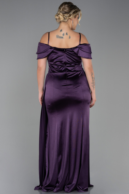 Dark Purple Long Satin Plus Size Evening Dress ABU2855