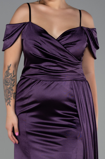 Dark Purple Long Satin Plus Size Evening Dress ABU2855