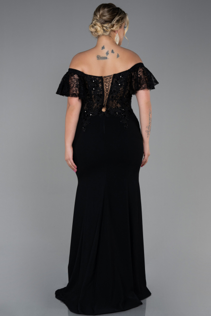 Long Black Dantelle Plus Size Evening Dress ABU2571