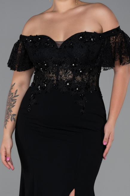 Long Black Dantelle Plus Size Evening Dress ABU2571