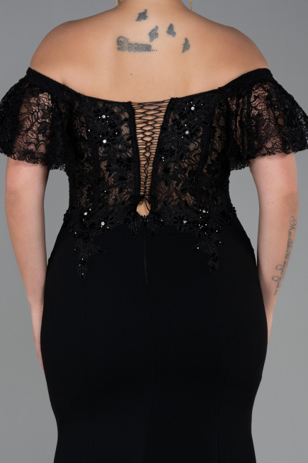 Long Black Dantelle Plus Size Evening Dress ABU2571