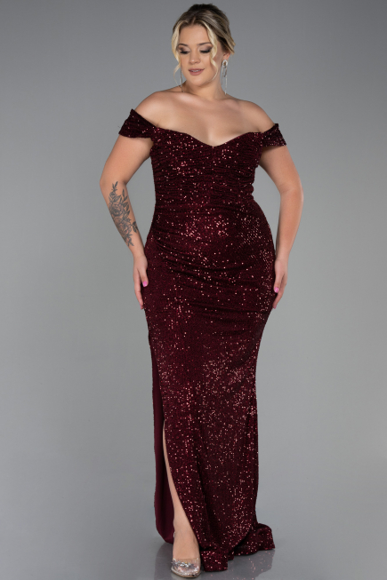 Long Burgundy Scaly Plus Size Evening Dress ABU3203