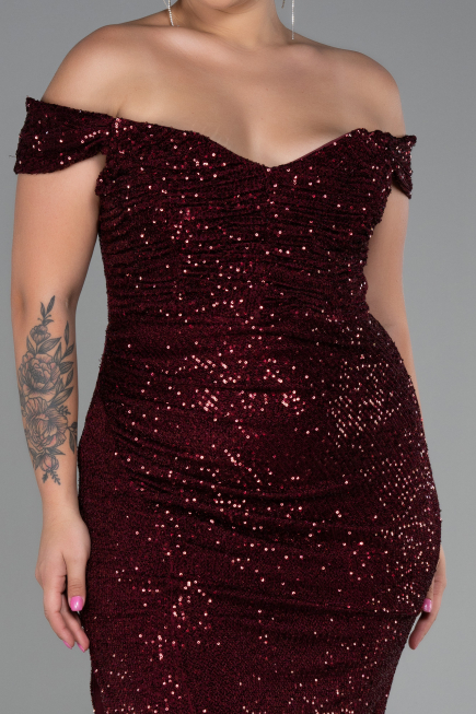 Long Burgundy Scaly Plus Size Evening Dress ABU3203