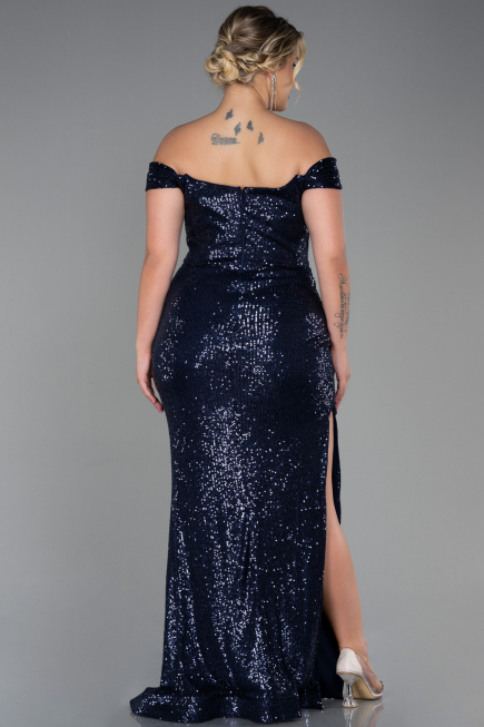 Long Navy Blue Scaly Plus Size Evening Dress ABU3203