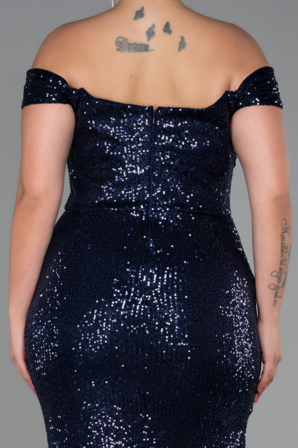 Long Navy Blue Scaly Plus Size Evening Dress ABU3203