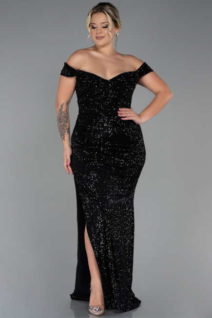 Long Black Scaly Plus Size Evening Dress ABU3203