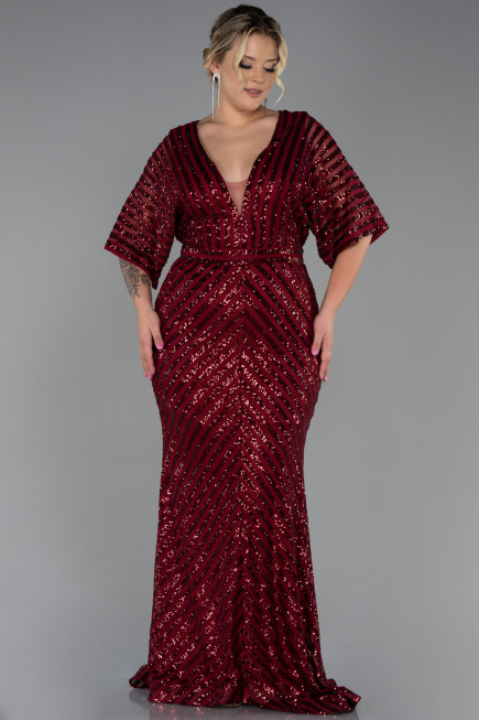 Long Burgundy Plus Size Evening Dress ABU900