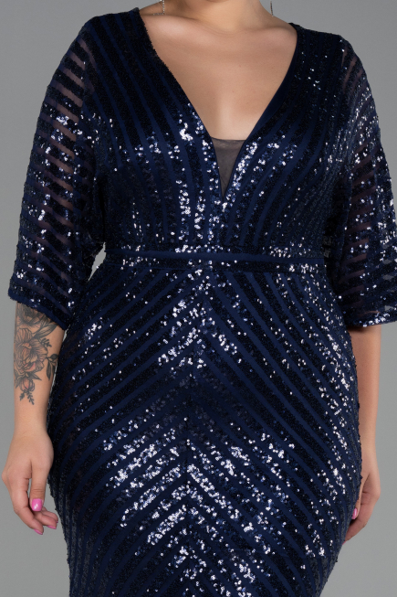 Long Navy Blue Plus Size Evening Dress ABU900