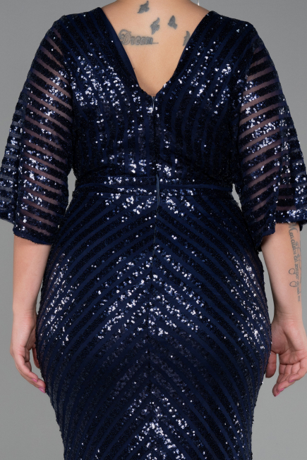 Long Navy Blue Plus Size Evening Dress ABU900
