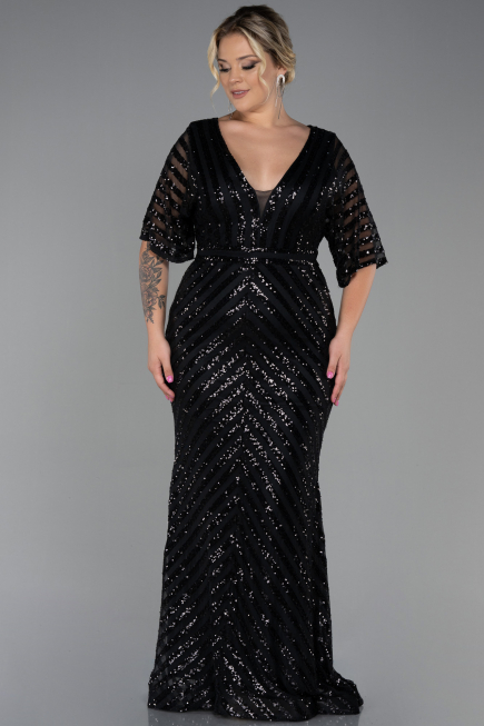 Long Black Plus Size Evening Dress ABU900