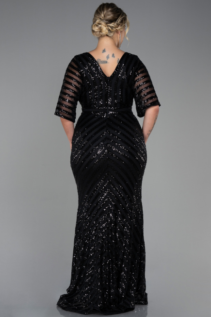 Long Black Plus Size Evening Dress ABU900