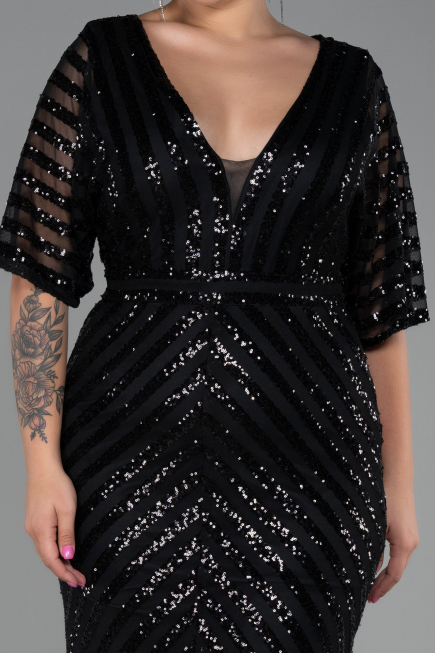 Long Black Plus Size Evening Dress ABU900
