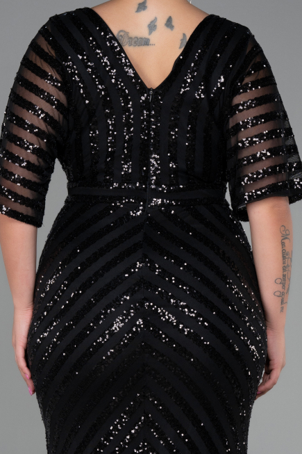 Long Black Plus Size Evening Dress ABU900